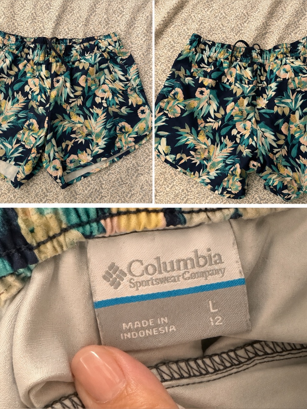 Columbia Floral Athletic Shorts Women’s Large Navy Tropical